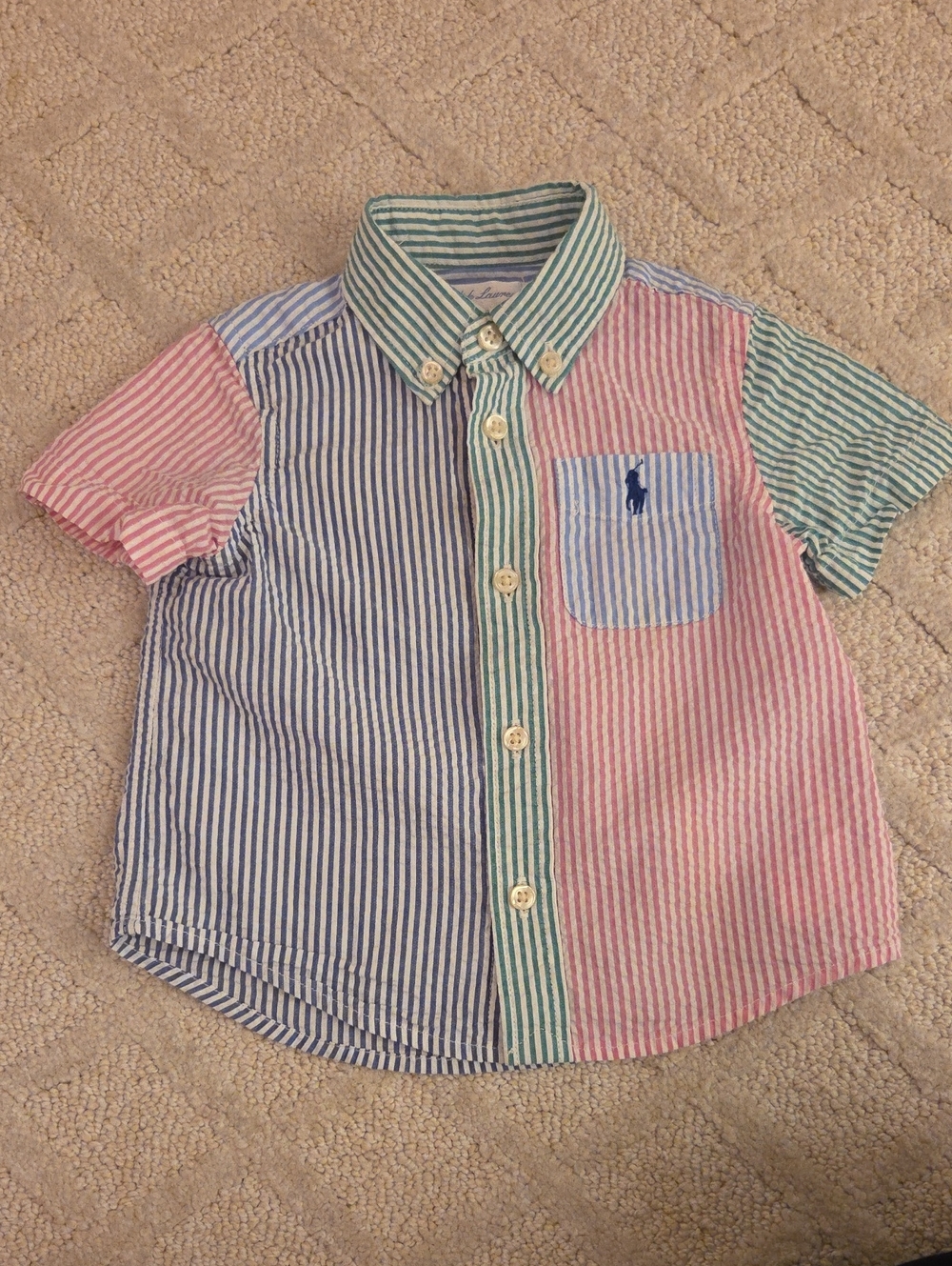 Ralph Lauren Kids Short-Sleeve Multicolor Stripe Button-Down Shirt